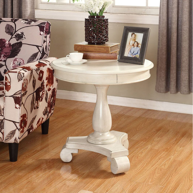 Table d'appoint ronde à piédestal en bois, White