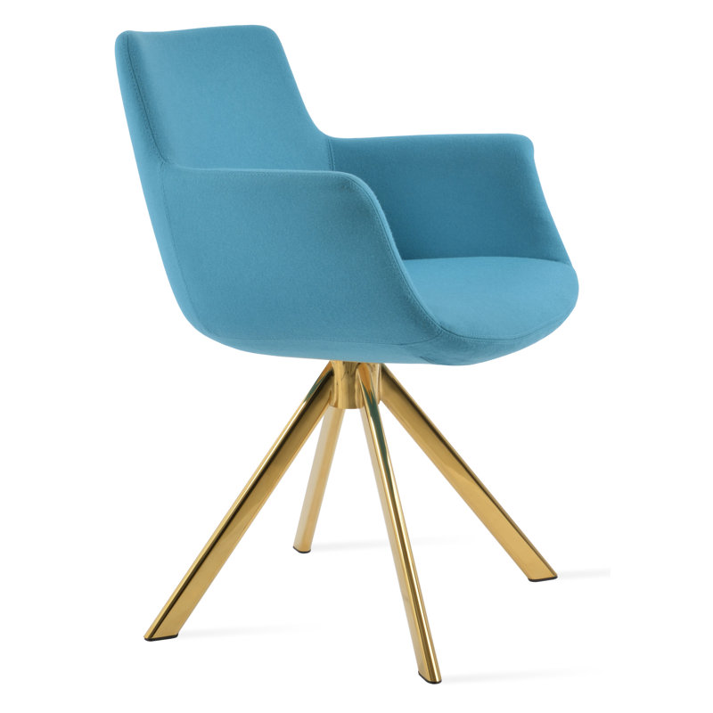 Chaise avec accoudoirs pivotante Bottega, Or, Turquoise