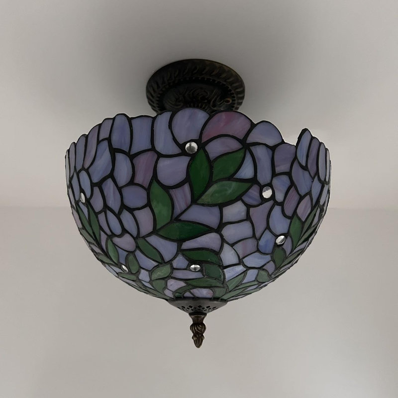 Tiffany Glass Semi Flush Mount, Purple