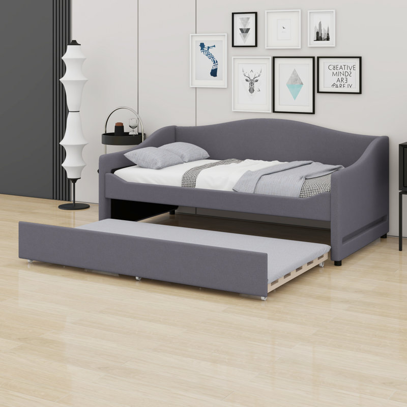 Upholstered Daybed With Light And Trundle, Gray