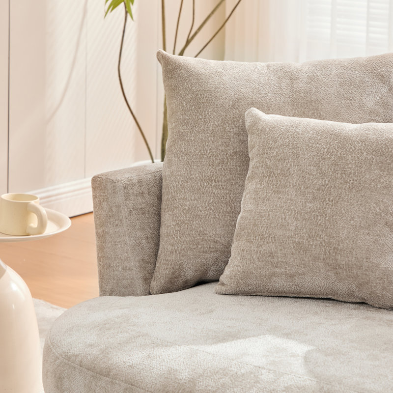 Upholstered Oversized Slipcovered Accent Chenille Barrel Chair Round Sofa Chair, Wheat