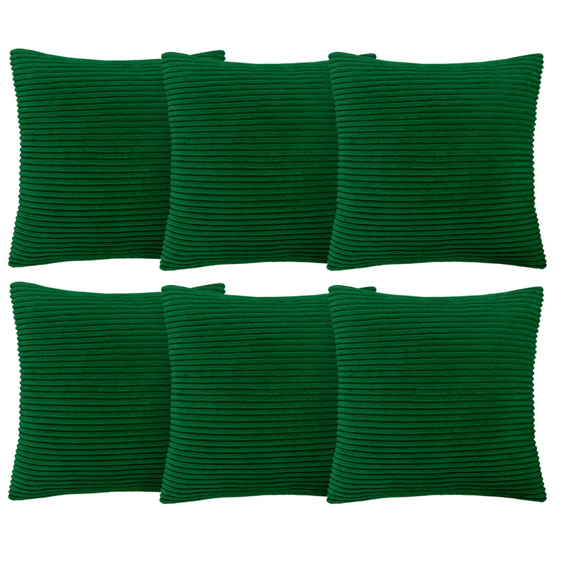 Aspire Homeware Striped Square Velvet Cushion Cover, Emerald, Pack of 6
