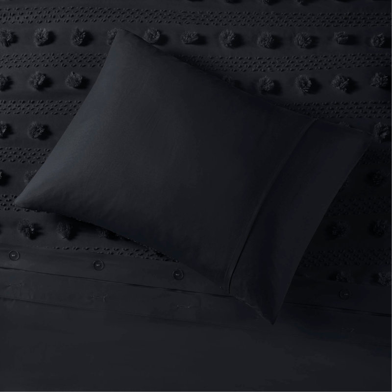Ensemble de housse de couette 2 pièces, Housse de couette simple + 1 taie décorative, Noir