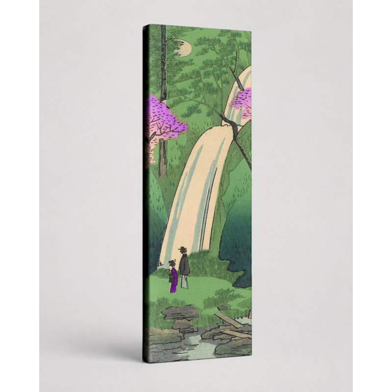 Fleurs de cerisier et cascade - art mural sur toile, 20" W x 60" H