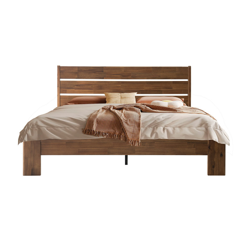 Queen Size Bed Frame with Headboard & Footboard Solid Wood Platform Bed, Central Metal Legs, 12 Sturdy Slatted Base, Easy Assembly, No Box Spring Needed, Anti-Noise & Slip-Free, Walnut Finish