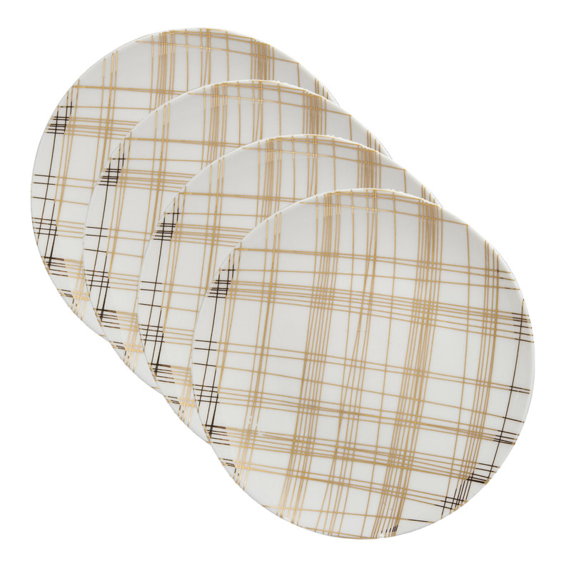 Modern Gilded Plaid 8.25-inch Dessert/Salad Plates. Set of 4, Gold