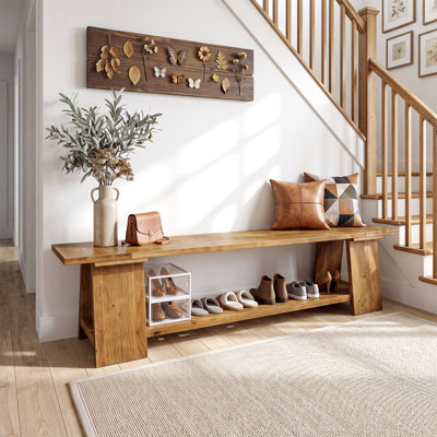 Upholstered Bench with Shelves