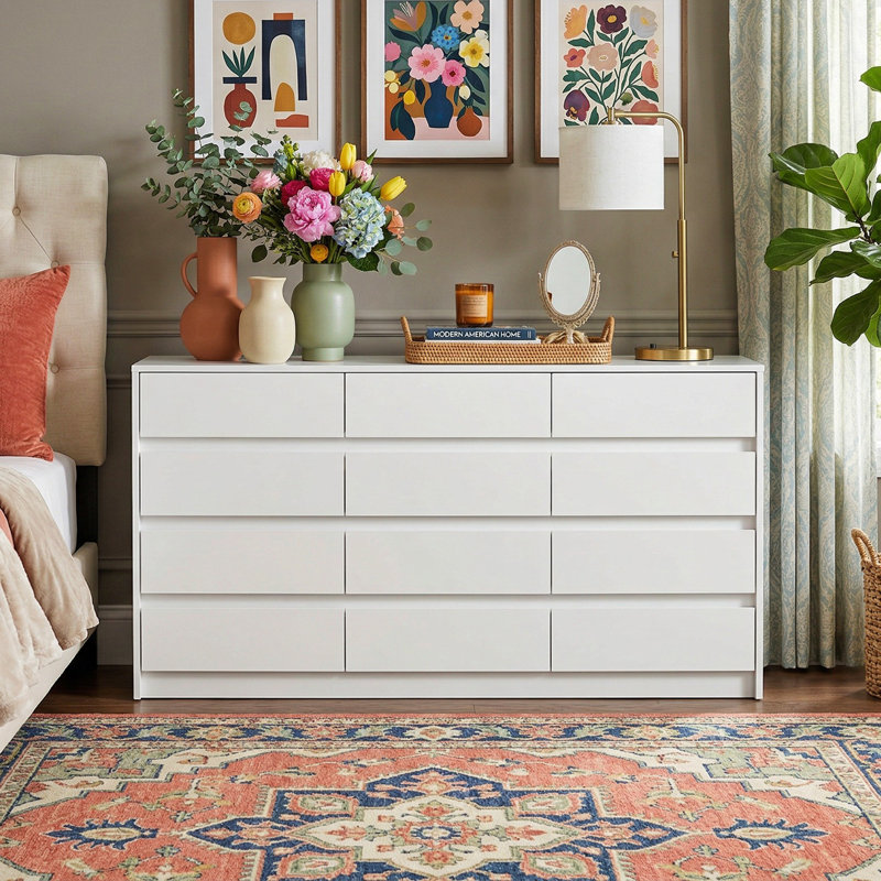 Commode 12 tiroirs au design élégant, Blanc