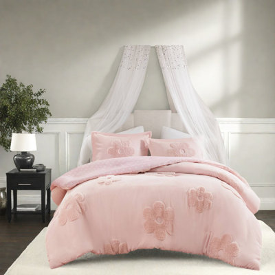 Ensemble de literie en chenille à motif floral, motif rose réversible, grand