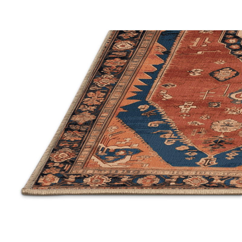 Machine Washable Persian Brown Area Rug, Rectangle 7' x 9'