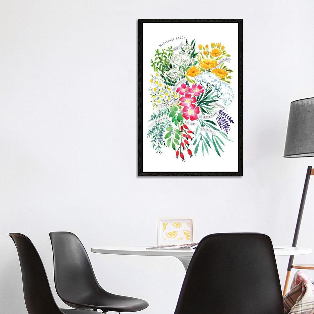 Heilkräuter Blumenstrauß in Aquarell von Blursbyai - Galerie-verpackte Leinwand Giclée auf Leinwand