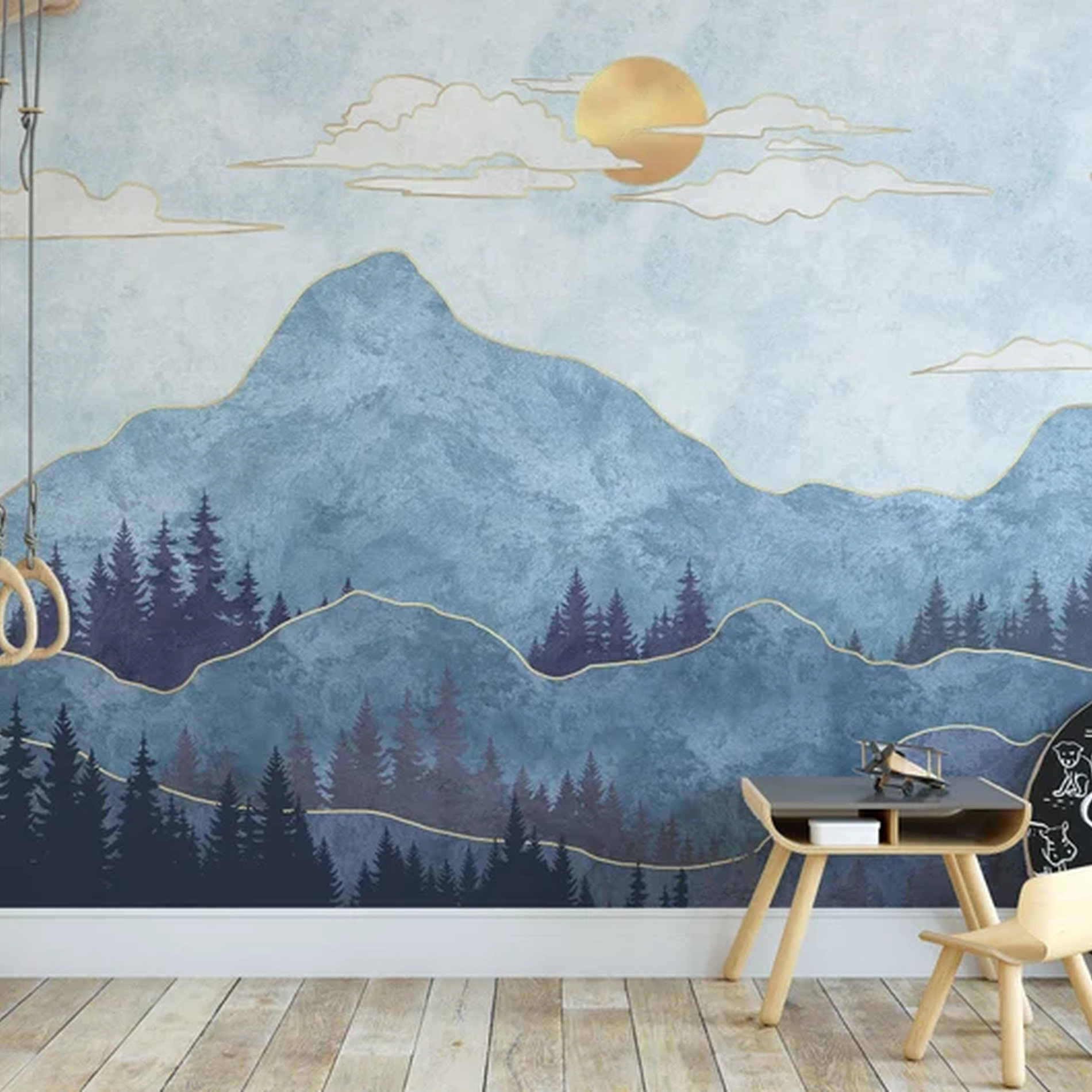 Red Barrel Studio® Kids Blue Mountain Landscape Wallpaper Mural ...