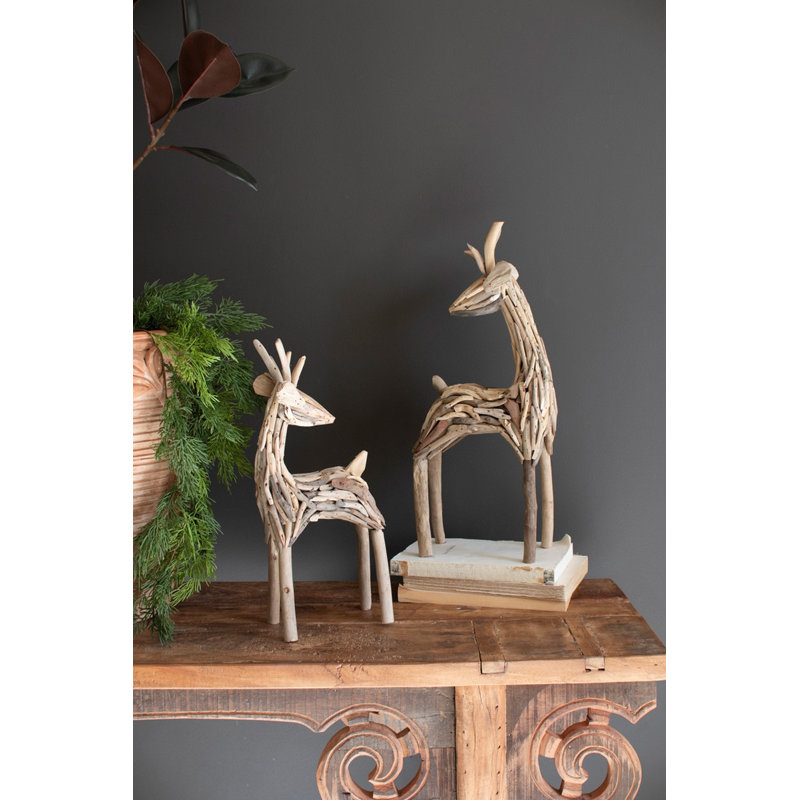  Ensemble de figurines renne en bois style bois flotté pour décor rustique H 18,5 po, ensemble de 2