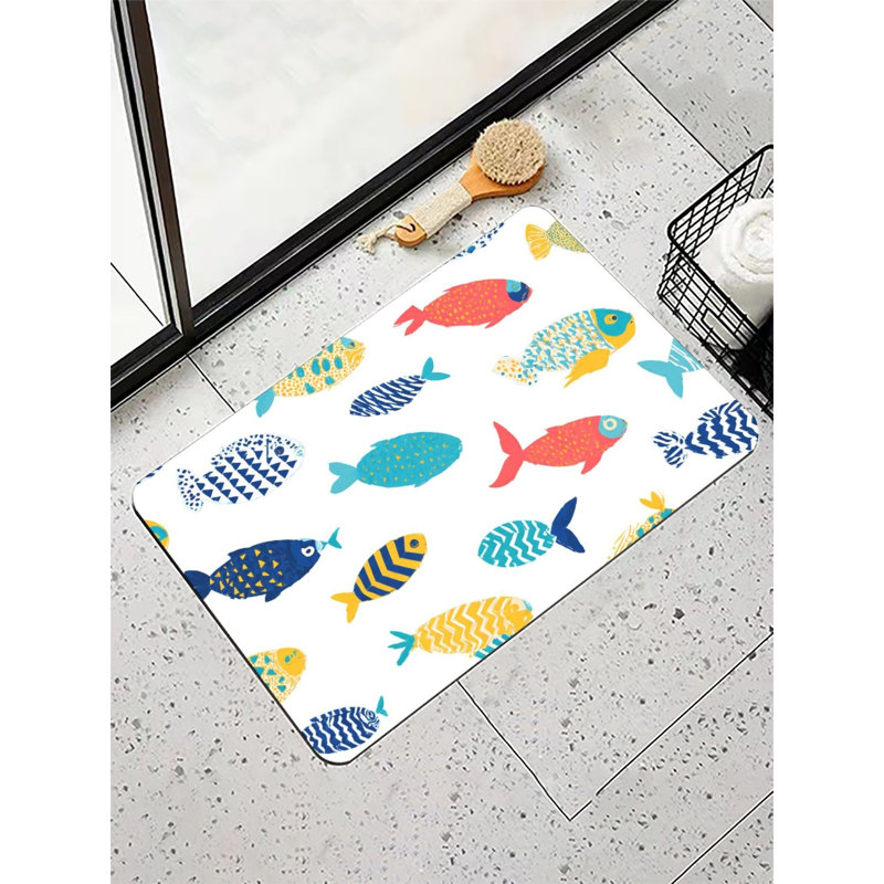 Tapis de bain 16 x 24 poissons à motifs colorés, décor ludique pour porte de douche