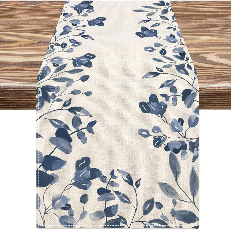 Chemin de table bleu, feuilles bleues, housse de table, aquarelle, plantes bleues, table de salle à manger, décoration pour la fête, restaurant, fournitures de table