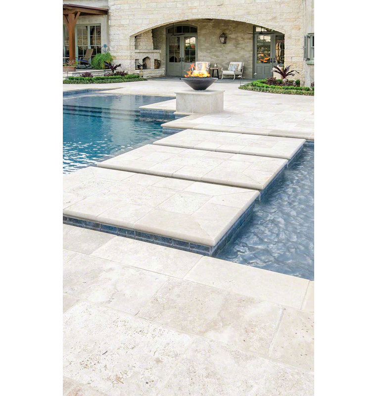 Abri de piscine en travertin brossé sans remplissage 12 po x 24 po x 1,18 po Marzana Dune (2 pieds carrés / unité, 1 pièce)