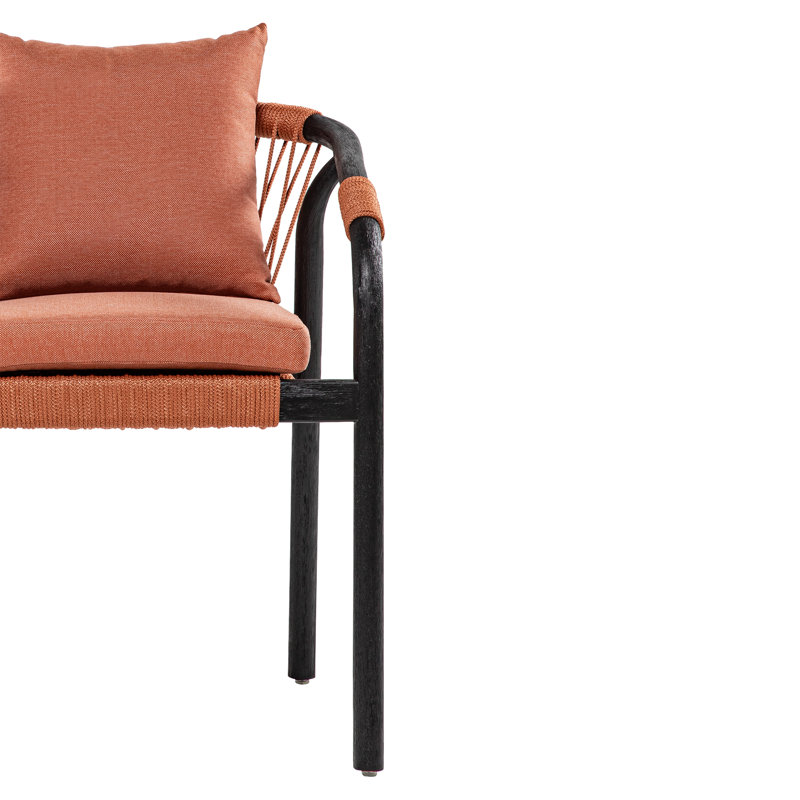 Chaise de salle à manger d'extérieur en eucalyptus noir avec coussin rouge Cezar - ensemble de 2, Rouge, Noir / Rouge