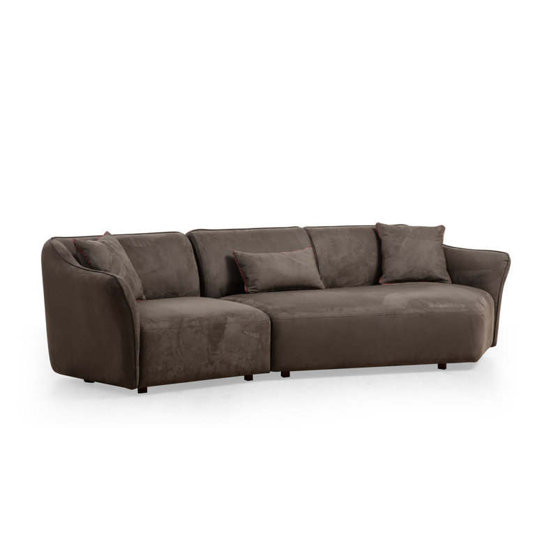 Nathanel Stylish Corner Sofa, Brown, 113.4 x 42.5 x 31.1 inches | Durable Beech Wood & Chipboard Frame | 100% Polyester Fabric, Dry-Cleanable | 28 DNS Soft Foam & Silicone Back Cushion | Elegant Design with Walnut Legs