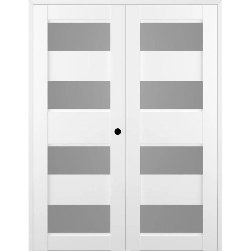 Double porte à panneau en bois manufacturé Della, Gauche, Noir mat, 71,75 po x 79,37 po