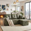 Canapé-lit, canapé modulaire avec lit escamotable, méridienne réversible, canapé modulaire avec rangement, tissu respirant vert olive, solution pour petit espace, canapé-lit convertible, mobilier de salon, canapé en L