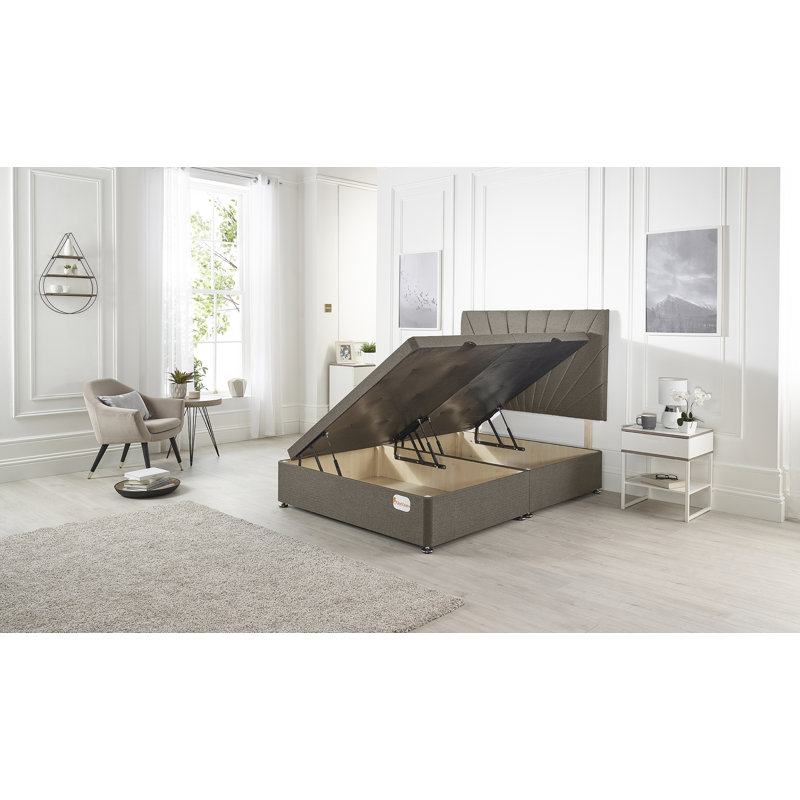 Etheral Side Opening Ottoman Storage Bed with Upholstered Headboard Tweed Fabric, Coffee, Double (4'6)