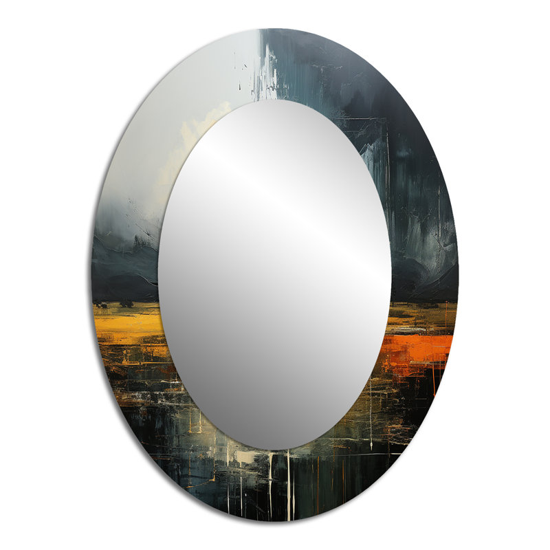Dark Drama Bold Storm I - Landscapes Oval Decorative Mirror On Metal, 40" x 30"
