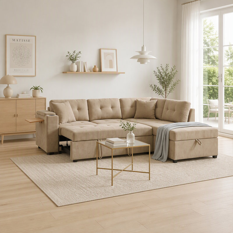 Upholstered 83.23 " Chenille Sleeper Sofa, Brown