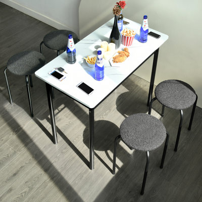 Stackable Stools Set Of 4,Padded Stool With Metal Legs(Black)