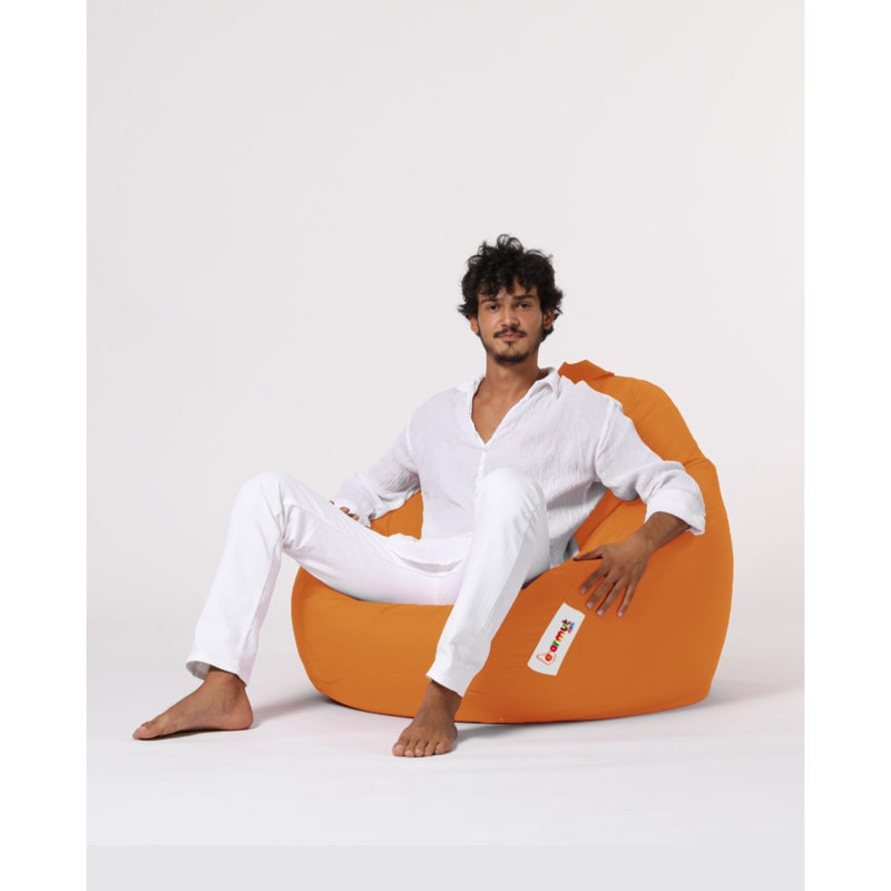 Fauteuil à billes d'extérieur, 100% polyester, imperméable, 45,3 po x 51,2 po x 15,4 po | Rembourré de mousse de polystyrène 100% perle originale | Système de fermeture à glissière cachée, de couleur orange uni, moderne et amusant pour le divertissement et la détente