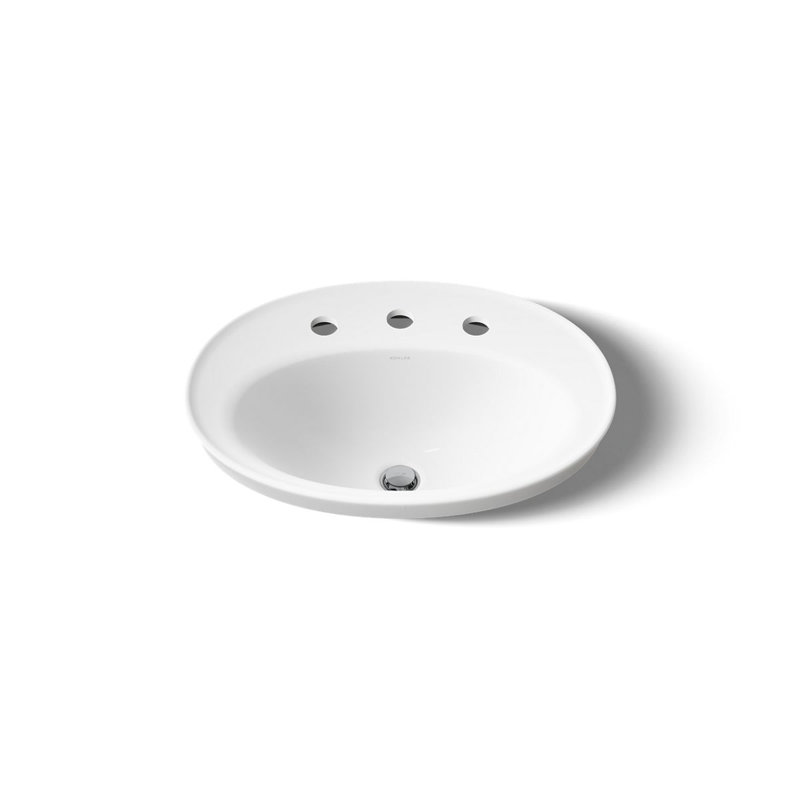 Serif Ceramic Oval Drop-In Bathroom Sink with Overflow, White, 8'' Widespread