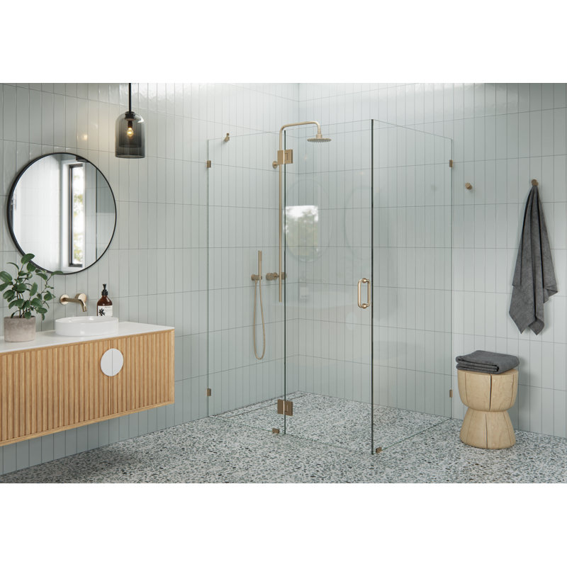Halo 56 in. x 41 in. x 78 in. 90-degree glass hinged Fully Frameless Glass Shower Enclosure, Brushed Bronze