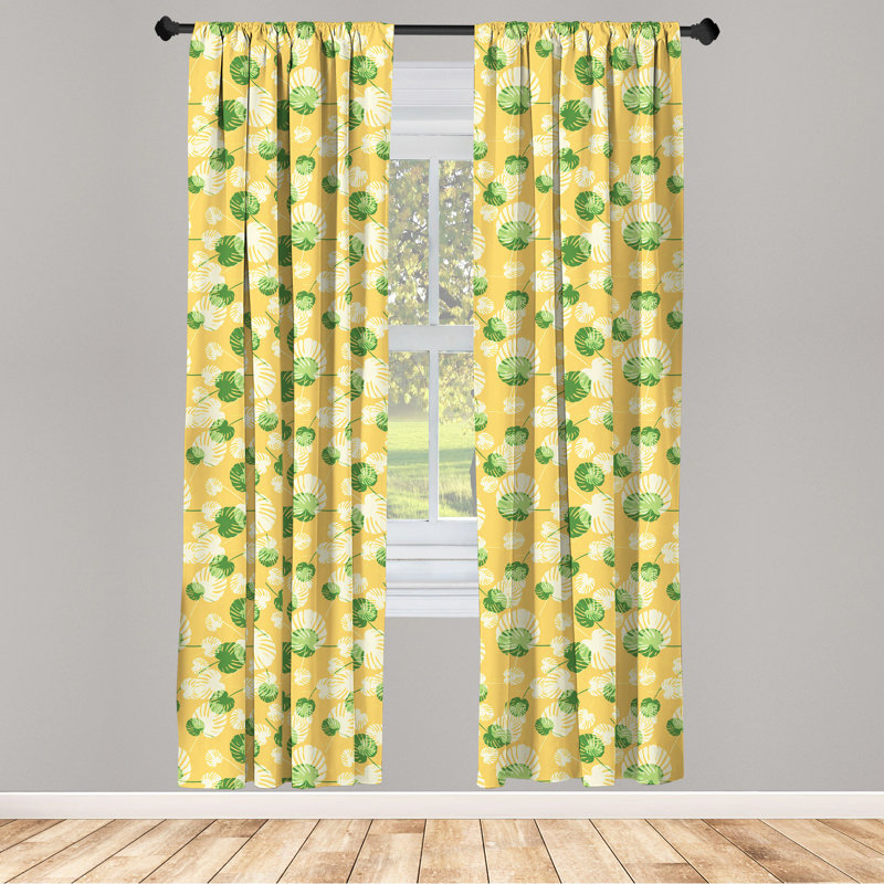 Tropical Floral Semi-Sheer Rod Pocket Curtain Panels, 28" x 95"