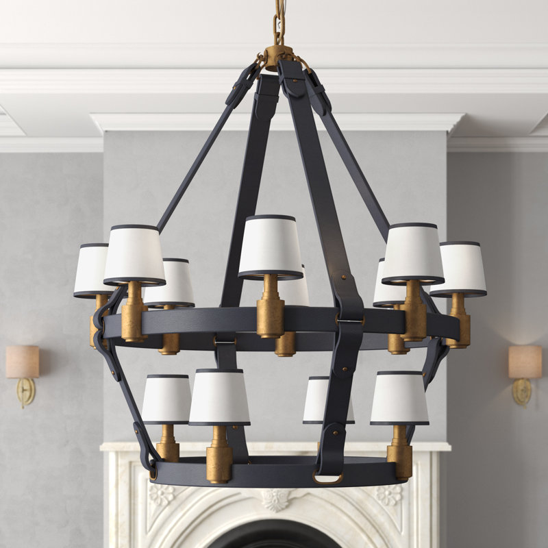 Ralph Lauren Riley 12 Light Large Chandelier, Natural Brass/Chocolate