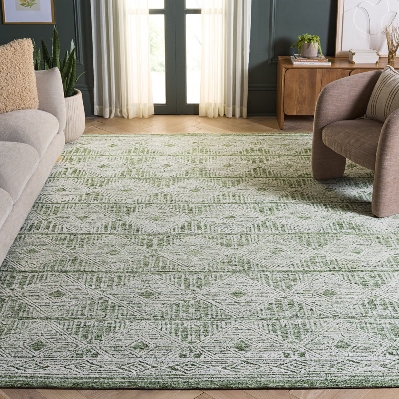 Pine Hand Tufted Wool;Cotton Geometric Rug, Rectangle 8' x 10'