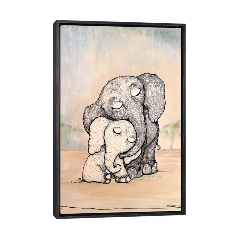 «Whimsical Mom and Baby Elephant» par Diannart - impression d'art graphique, H 40 po x l 26 po x P 1,5 po, Pas de tapis