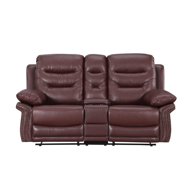 Ullery 75'' Faux Leather Reclining Loveseat, Burgundy Faux Leather