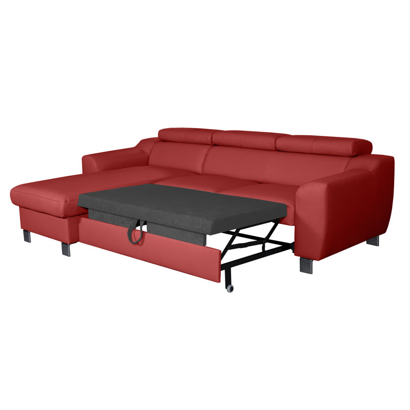 Alford Faux Leather Corner Sofabed with Storage and Adjustable Headrests , Left Hand Facing, Red