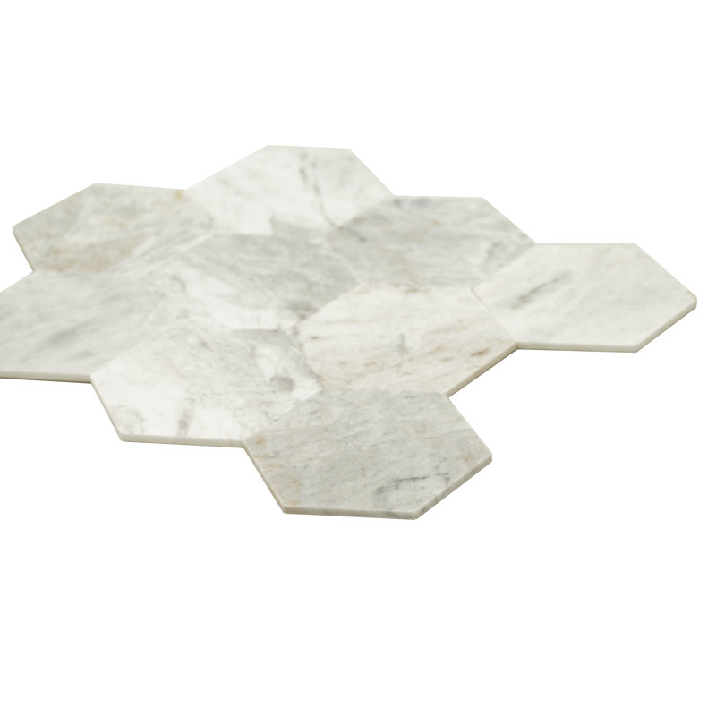 Tactiq Castella de Blanc Hexagon 10 in. x 12 in. Honed Marble Mosaic Floor and Wall Tile