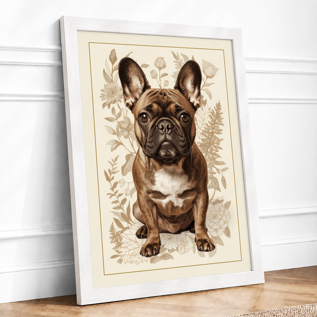 French Bulldog Portrait Botanical - Framed Print