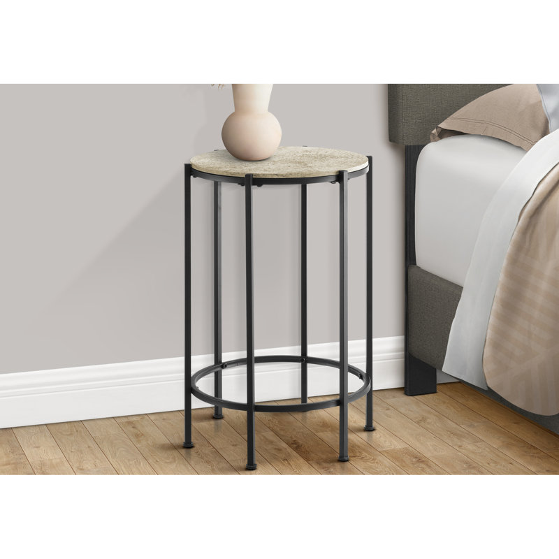 Side Table With Cream Stone Laminate And Black Metal For Living Room Bedroom Stylish Accent Creamy Legs