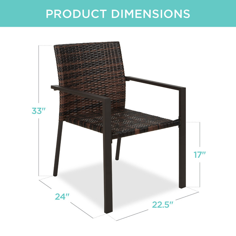 Ebern Designs Wicker Chairs, Stackable Outdoor Dining Furniture W/ Armrests, Brown