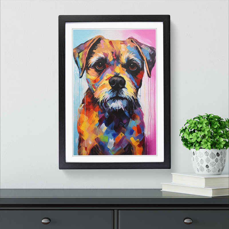 Border Terrier Abstract - Single Picture Frame Print on Wood, Black, 46cm H x 34cm W x 2cm D