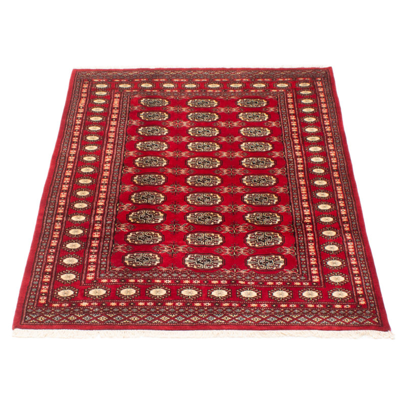 Tapis unique en laine noué à la main Bokhara rouge de 4 pi 2 po x 5 pi 11 po Peshawar