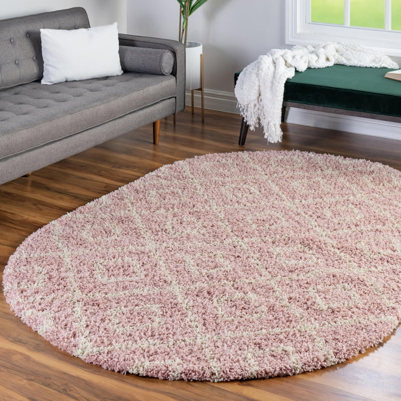 Tapis contemporain de couleur rose Annehild, Ovale 7 pi 10 po x 10 pi