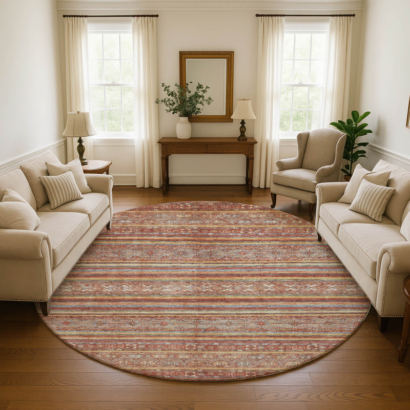 Premium Machine Washable Lampkins AMF1644 Stripes Rug, Round 8'