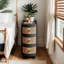 Table de bout à 3 tiroirs en bois massif avec façades en rotin, table de chevet d'appoint avec rangement pour le salon et la chambre à coucher