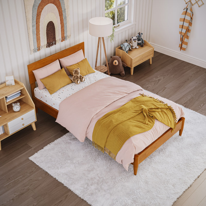 Amandaleigh Solid Wood Panel Bed, Twin, Light Toffee