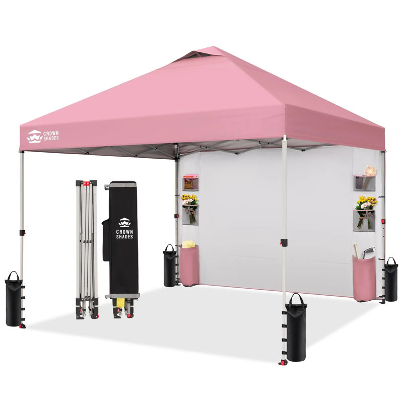 10 Ft. W x 10 Ft. D Steel Pop Up Canopy Outdoor Shade with Pockets Sidewall, Pink