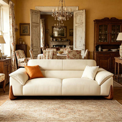 Italian Cream Style Top-Grain Leather Sofa