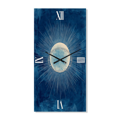 Rayons de soleil en bleu de Prusse II - Grande horloge murale de style milieu du siècle